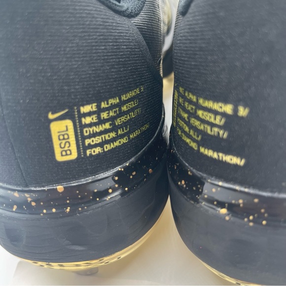 Nike Alpha Huarache Elite 3 Low Premium Black Gold Baseball Cleats CV3553-001 - Picture 5 of 11